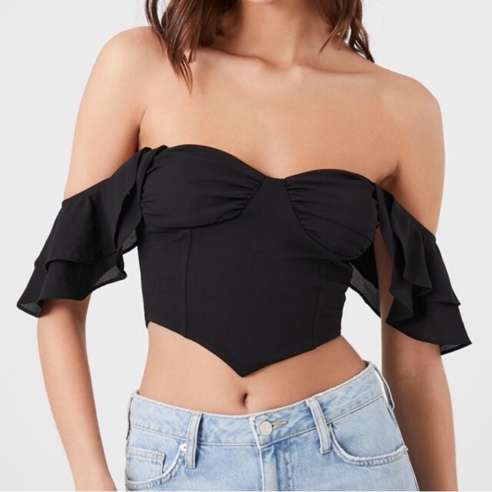 Off the shoulder bustier crop top size L NWT BLACK